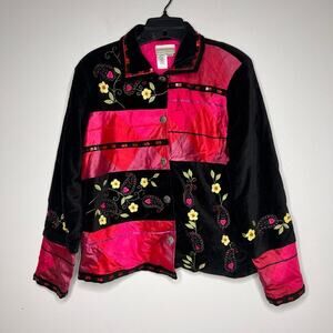 Coldwater Creek Art-to-Wear Embroidered Velvet Patchwork Appliqued Jacket Sz. M